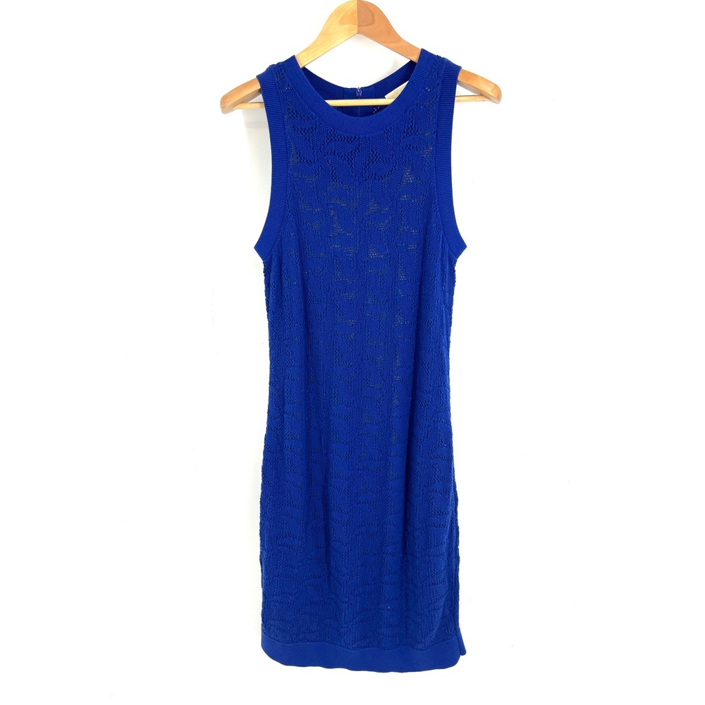 Michael Kors Womens Royal Blue Pointelle Knit Sleeveless Sheath Dress Large